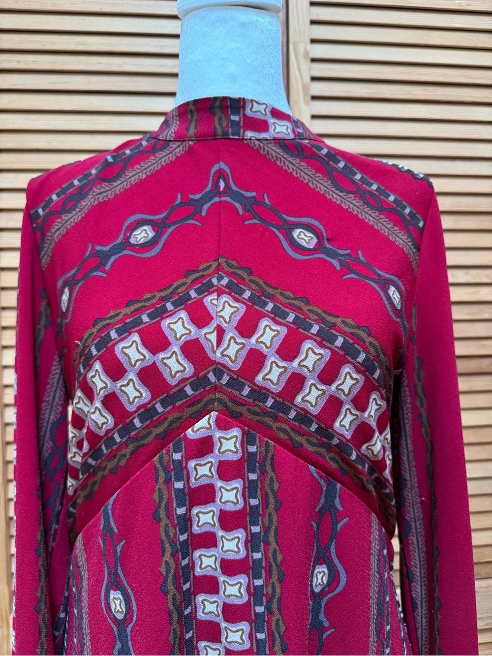 Free People Stella Long Sleeve Mini Dress Red Geo Print Retro 70s Boho M